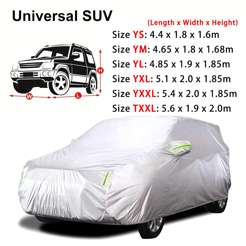 Auto-Schutzhülle für den Außenbereich – Schutz vor Sonne, Schnee, UV-Strahlung, Winter & Sommer – für SUV & Limousine – Sonnenschutz, staubdicht & wasserdicht – Schwarz/Silber