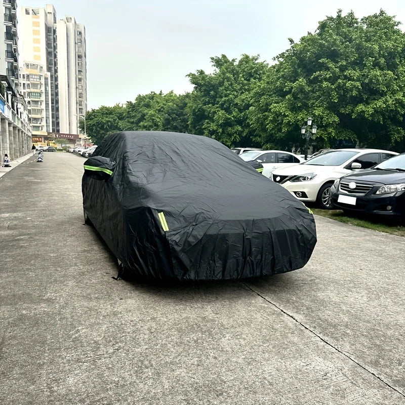 Auto-Schutzhülle für den Außenbereich – Schutz vor Sonne, Schnee, UV-Strahlung, Winter & Sommer – für SUV & Limousine – Sonnenschutz, staubdicht & wasserdicht – Schwarz/Silber