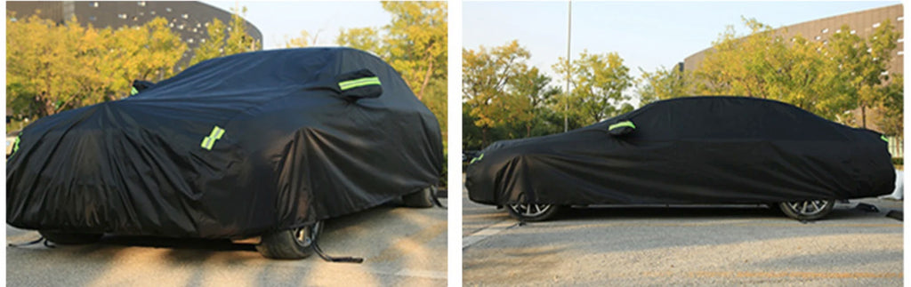 Auto-Schutzhülle für den Außenbereich – Schutz vor Sonne, Schnee, UV-Strahlung, Winter & Sommer – für SUV & Limousine – Sonnenschutz, staubdicht & wasserdicht – Schwarz/Silber