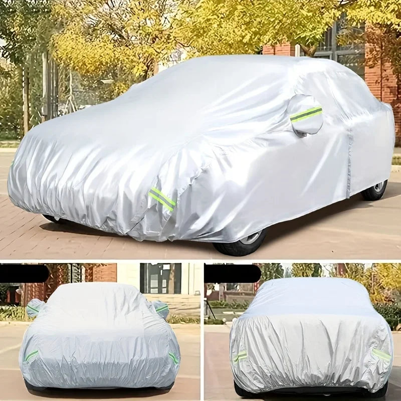 Auto-Schutzhülle für den Außenbereich – Schutz vor Sonne, Schnee, UV-Strahlung, Winter & Sommer – für SUV & Limousine – Sonnenschutz, staubdicht & wasserdicht – Schwarz/Silber
