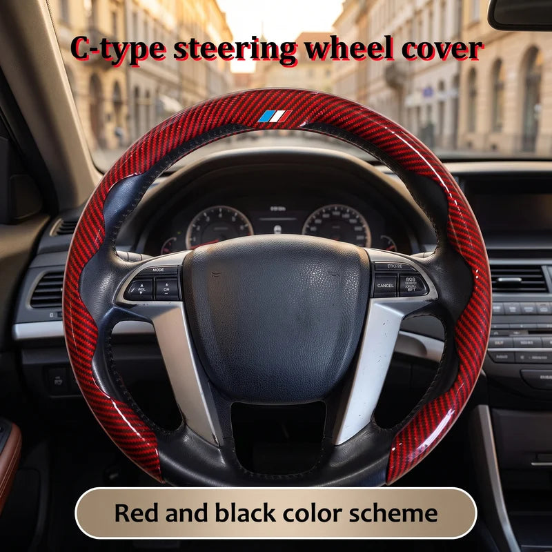 Dreifarbiges Auto-Design (Blau, Weiß, Rot); Lenkradbezug mit Carbonfaser-Optik; angenehme Haptik / einfache Montage.
