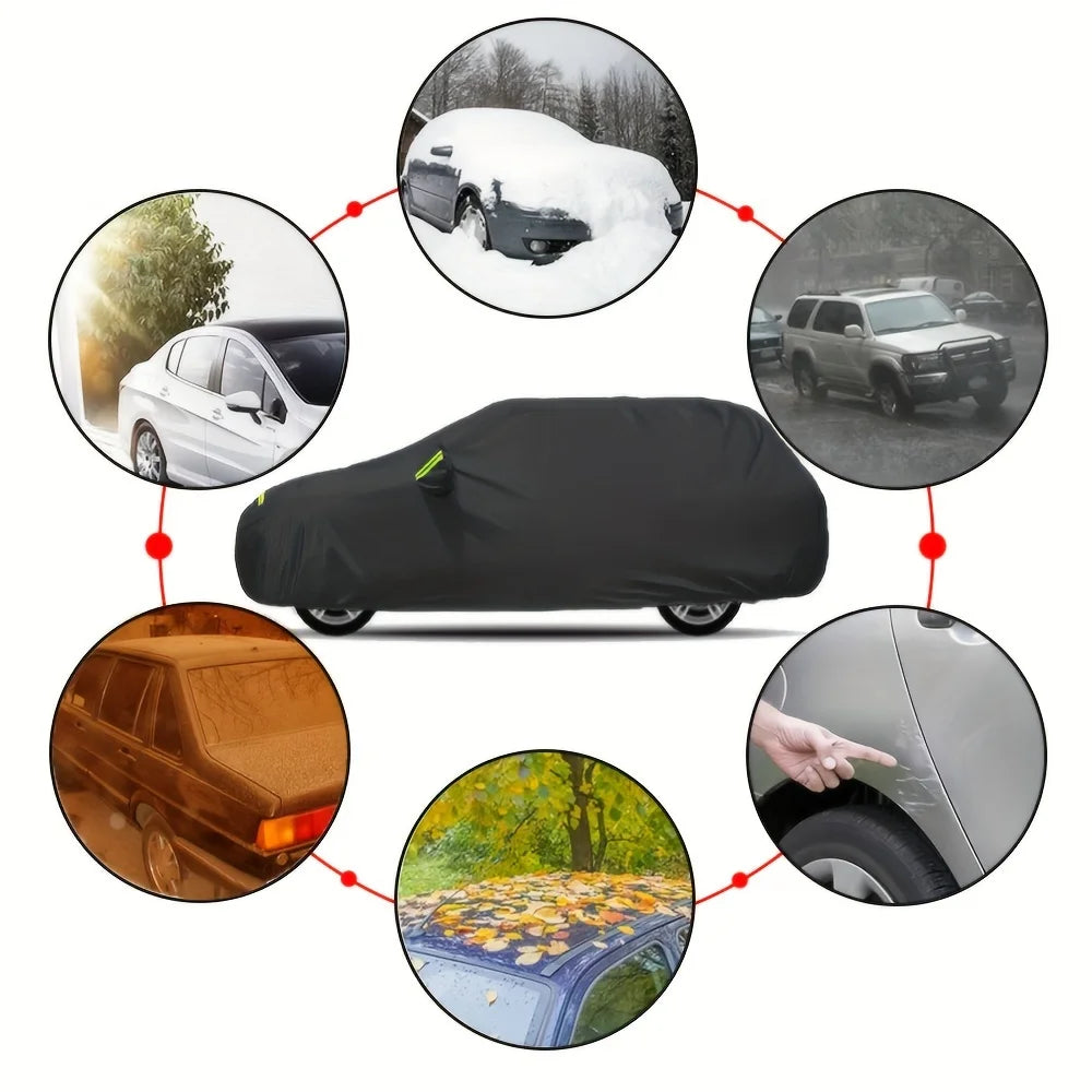Auto-Schutzhülle für den Außenbereich – Schutz vor Sonne, Schnee, UV-Strahlung, Winter & Sommer – für SUV & Limousine – Sonnenschutz, staubdicht & wasserdicht – Schwarz/Silber