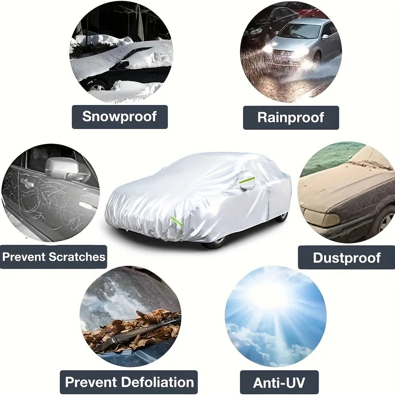Auto-Schutzhülle für den Außenbereich – Schutz vor Sonne, Schnee, UV-Strahlung, Winter & Sommer – für SUV & Limousine – Sonnenschutz, staubdicht & wasserdicht – Schwarz/Silber