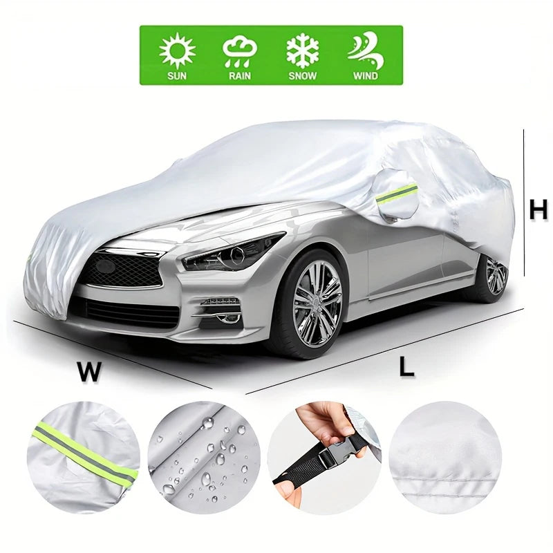 Auto-Schutzhülle für den Außenbereich – Schutz vor Sonne, Schnee, UV-Strahlung, Winter & Sommer – für SUV & Limousine – Sonnenschutz, staubdicht & wasserdicht – Schwarz/Silber