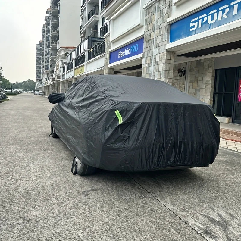 Auto-Schutzhülle für den Außenbereich – Schutz vor Sonne, Schnee, UV-Strahlung, Winter & Sommer – für SUV & Limousine – Sonnenschutz, staubdicht & wasserdicht – Schwarz/Silber