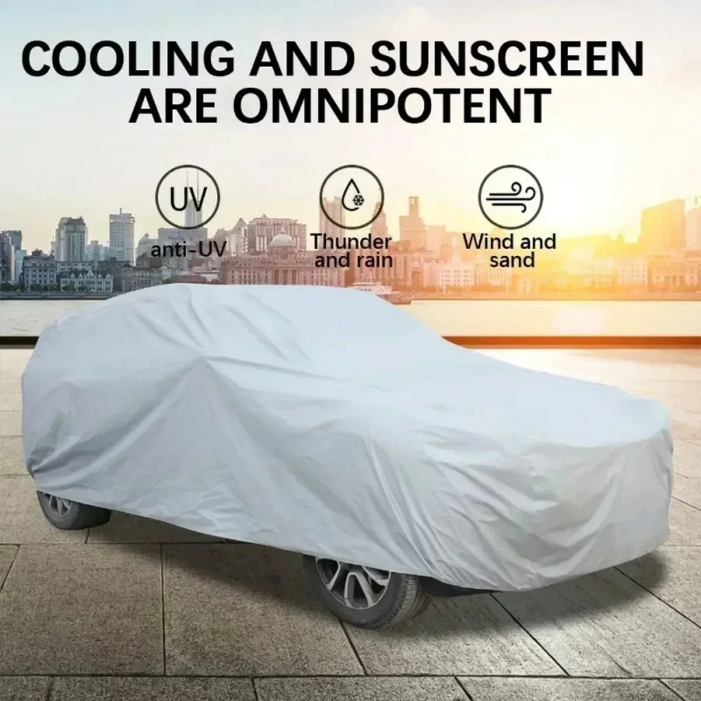 Auto-Schutzhülle für den Außenbereich – Schutz vor Sonne, Schnee, UV-Strahlung, Winter & Sommer – für SUV & Limousine – Sonnenschutz, staubdicht & wasserdicht – Schwarz/Silber