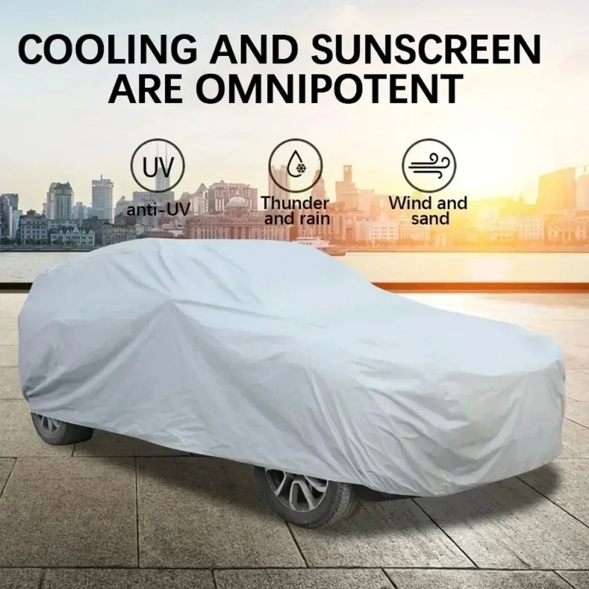Auto-Schutzhülle für den Außenbereich – Schutz vor Sonne, Schnee, UV-Strahlung, Winter & Sommer – für SUV & Limousine – Sonnenschutz, staubdicht & wasserdicht – Schwarz/Silber